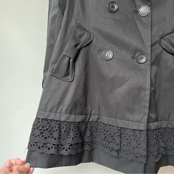 Betsey Johnson Black Trench Coat with Ruffled Hem - Picture 5 of 10